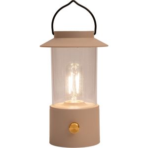 Camping tafellamp/lantaarn Darcy - beige - 24 cm - dimbaar - draadloos/oplaadbaar USB - buiten - Lantaarns