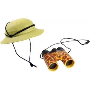 Kinder verkleedkleding set safari - 1x tropenhelm en 1x verrekijker - Verkleedhoofddeksels