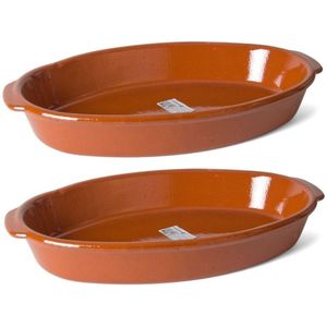 4x stuks terracotta ovenschaal/serveerschalen ovaal 3,9 liter - Ovenschalen