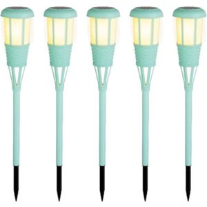 5x stuks solar tuinfakkel/tuinlamp turquoise op zonne-energie 61 cm - Fakkels