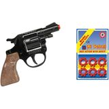 Gohner politie verkleed speelgoed revolver/pistool - metaal - met  12x ringen 8 schots plaffertjes - Verkleedattributen