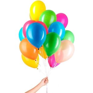 50x Gekleurde helium feest ballonnen met lint - Ballonnen