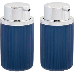 Luxe zeeppompje/dispenser Roma - 2x - blauw/zilver - kunststof - 8 x 15 cm - 420 ml - Zeeppompjes