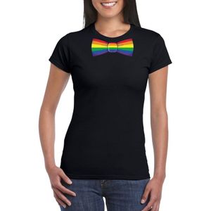 Zwart t-shirt met regenboog vlag strikje dames - Feestshirts