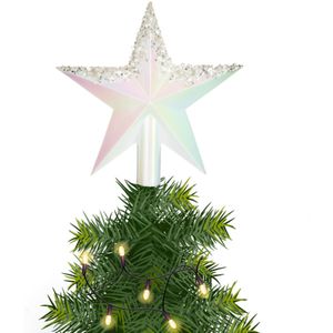 Kerst piek - ster vorm - parelmoer wit - 22 cm - kunststof - glitters - kerstboompieken