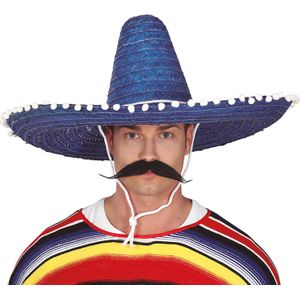 Mexicaanse Sombrero hoed voor heren - carnaval/verkleed accessoires - blauw - met ornamenten - Verkleedhoofddeksels