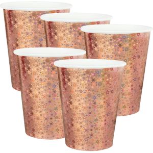 Feest wegwerp bekertjes - glitter - 50x stuks - 270 ml - rosegoud - karton - Feestbekertjes