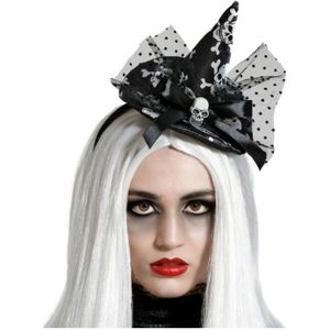 Halloween heksenhoed - mini hoedje op diadeem - one size - zwart/wit - meisjes/dames - Verkleedhoofddeksels
