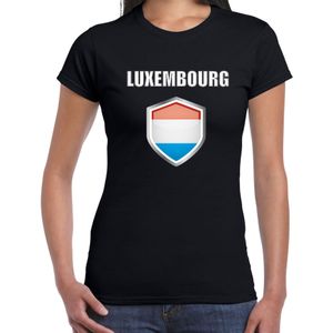Luxemburg landen supporter t-shirt met Luxemburgse vlag schild zwart dames - Feestshirts