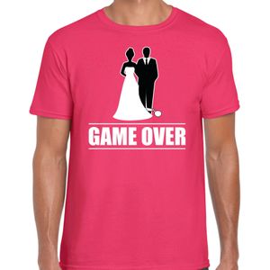 Vrijgezellen feest t-shirt voor heren - Game Over - roze - bachelor party/bruiloft - Feestshirts