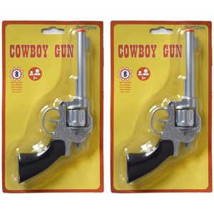 2x stuks verkleed speelgoed revolver/pistool metaal 8 schots - Verkleedattributen