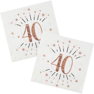 Verjaardag feest servetten leeftijd - 50x - 40 jaar - rose goud - 33 x 33 cm - Feestservetten