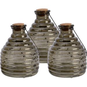 3x stuks wespenvanger/wespenval met hengsel - glas - grijs - D13 x H17 cm - Ongediertevallen - Ongediertebestrijding