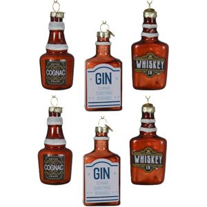 Kersthangers drank - 6x stuks - glas - cognac - Gin - Whiskey - drankflessen ornamenten - Kersthangers