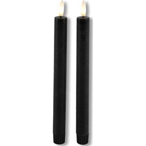 LED kaarsen met vlam 2x - zwart - Afstandsbediening - Dinerkaars rustiek wax 23 cm - LED kaars batterij