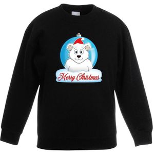 Kersttrui Merry Christmas ijsbeer kerstbal zwart kinderen - kerst truien kind
