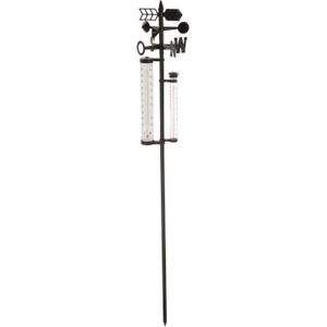 Cepewa tuin regenmeter/weerstation - op stok - 150 cm - metaal - thermometer/windrichting/neerslag - complete set