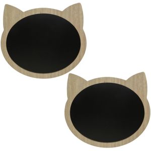 2x stuks katten/poezenkop krijtbord/memobord mdf met ophangoog 40 x 35 cm - Krijtbord - Kinderkamer decoratie