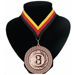 Medaille nr. 3 halslint rood geel zwart - Fopartikelen