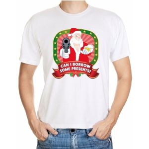 Foute Kerstmis shirt wit can I borrow some presents voor mannen - kerst t-shirts