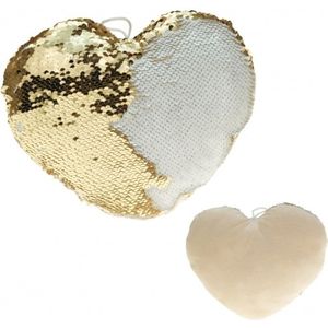 Sierkussen - Set Van 2x Stuks Hartjes Kussens Goud/creme Metallic Met Pailletten 30 Cm