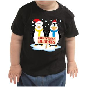 Kerstshirt Christmas buddies zwart baby jongen/meisje - kerst t-shirts kind