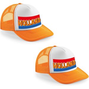 2x stuks oranje/ wit Holland vlag snapback cap/ truckers pet dames en heren - Koningsdag/ EK/ WK pet - Verkleedhoofddeksels