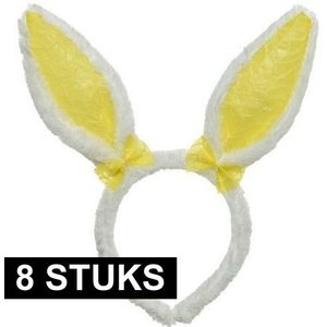 8x Feestartikelen konijn/haas diademen met oren 24 cm wit/geel verkleedaccessoire - Verkleedattributen