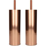 MSV Toilet/wc borstel in houder Kyoto - 2x - metaal - koper kleur - 27 cm