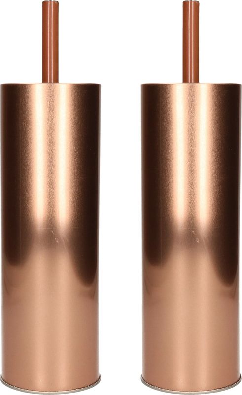 MSV Toilet/wc borstel in houder Kyoto - 2x - metaal - koper kleur - 27 cm