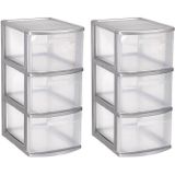 2x stuks ladeblok/bureau organizer met 3x lades grijs/transparant L39 x B28.5 x H58.5 cm - Ladeblok