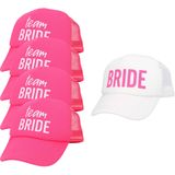 Vrijgezellenfeest baseballcaps/petjes - Bride en Team Bride - 7x stuks - wit/roze - dames - Verkleedhoofddeksels