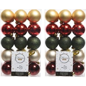 60x Rood/groen/gouden kerstboomballen set 6 cm - Kerstbal