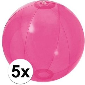 5x Opblaas strandbal fuchsia roze - Strandballen