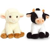 Pluche knuffels koe en lammetje boerderij vriendjes 12 cm - Knuffel boederijdieren