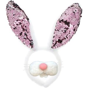 Paashaas verkleed set - bunny oren met snuit - one size - Carnaval/Pasen - Verkleedhoofddeksels