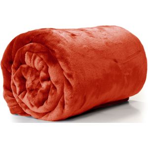 Enzo Fleece deken/plaid 130 x 180 cm - rood oranje - Plaids