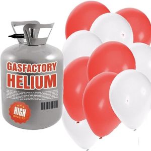 Helium tank met rode en witte ballonnen 50 stuks - Heliumtank
