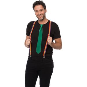Carnaval verkleedset bretels en stropdas - regenboog - groen - volwassenen/unisex - feestkleding - Verkleedattributen