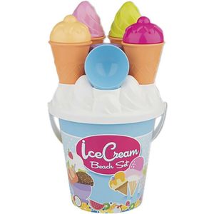 Strand/zandbak speelgoed blauwe emmer met vormpjes en ijsvormpjes - Zandbakspeeltjes - Strandspeelgoed