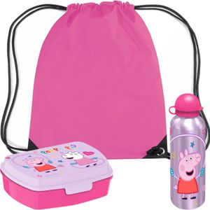 Peppa Pig lunchbox set voor kinderen - 3-delig - fuchsia - incl gymtas/schooltas - Lunchboxen