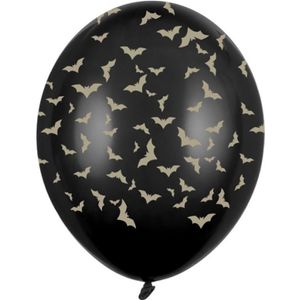 18x Halloween decoratie ballon matzwart met gouden vleermuisprint 30 cm - Ballonnen
