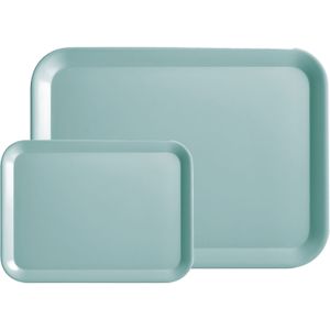 Dienblad - set 2x - aqua blauw - kunststof - 24 x 18 cm en 44 x 32 cm - Dienbladen