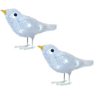 2x LED kerstfiguren acryl vogeltjes 16 cm - kerstverlichting figuur