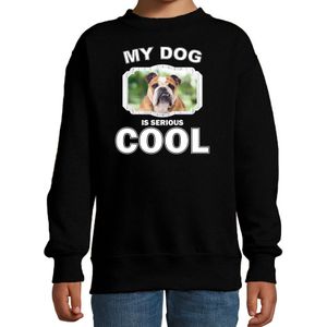 Engelse bulldog honden trui / sweater my dog is serious cool zwart voor kinderen - Sweaters kinderen