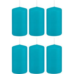 6x Turquoise blauwe woondecoratie kaarsen 5 x 10 cm 23 branduren - Stompkaarsen