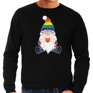 Foute Kersttrui/sweater voor heren - Pride Gnoom - zwart - LHBTI/LGBTQ kabouter - kerst truien