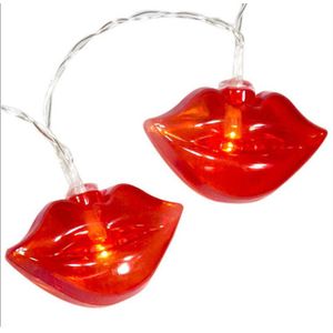 1x Feestverlichting/feestlampjes rode kusjes/lipjes slinger verlichting 100 cm voor binnen/indoor - Lichtsnoeren