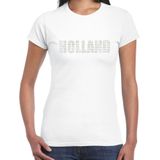 Glitter Holland t-shirt wit rhinestone steentjes voor dames Nederland supporter EK/ WK - Feestshirts
