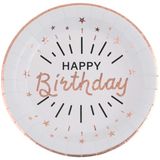 Verjaardag feest bordjes happy birthday - 50x - rose goud - karton - 22 cm - rond - Feestbordjes